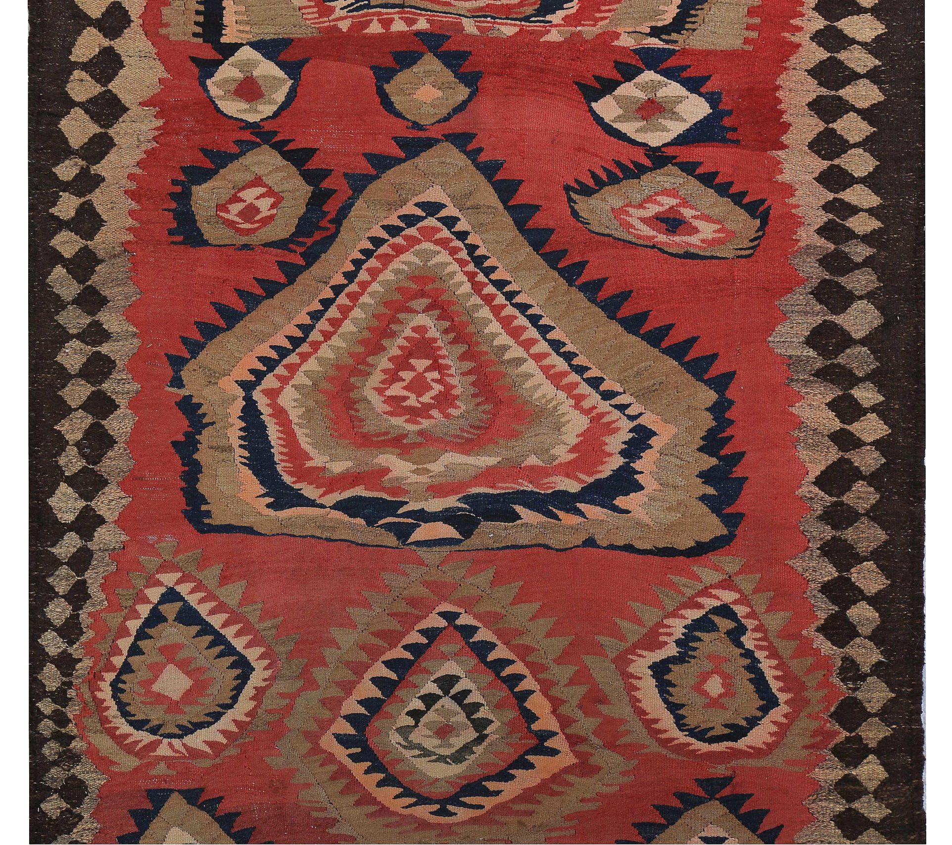 Persischer Kilim Kleiner Teppich CIRCA 1990 - Wolle Braun Elfenbein Rot Design - 89216 (Asiatisch) im Angebot