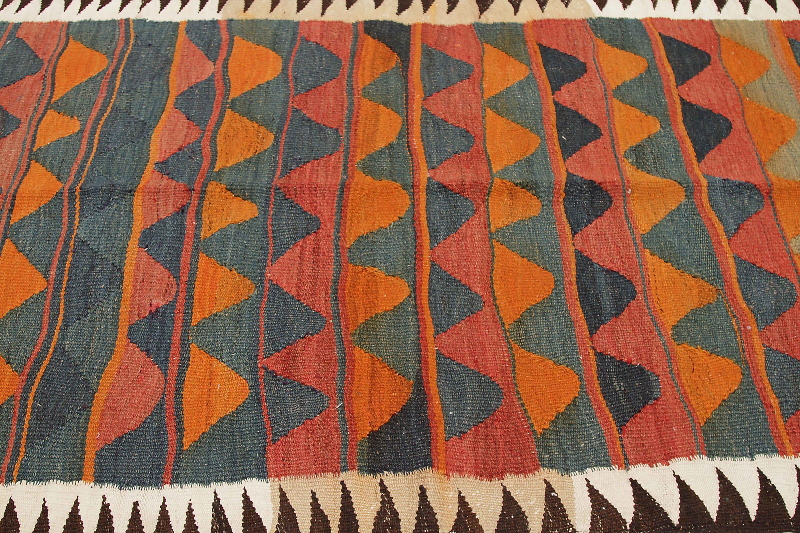 Persian Kilim Small Rug - Wool Blue Ivory Orange Design - 88417 In Excellent Condition For Sale In Dallas, TX