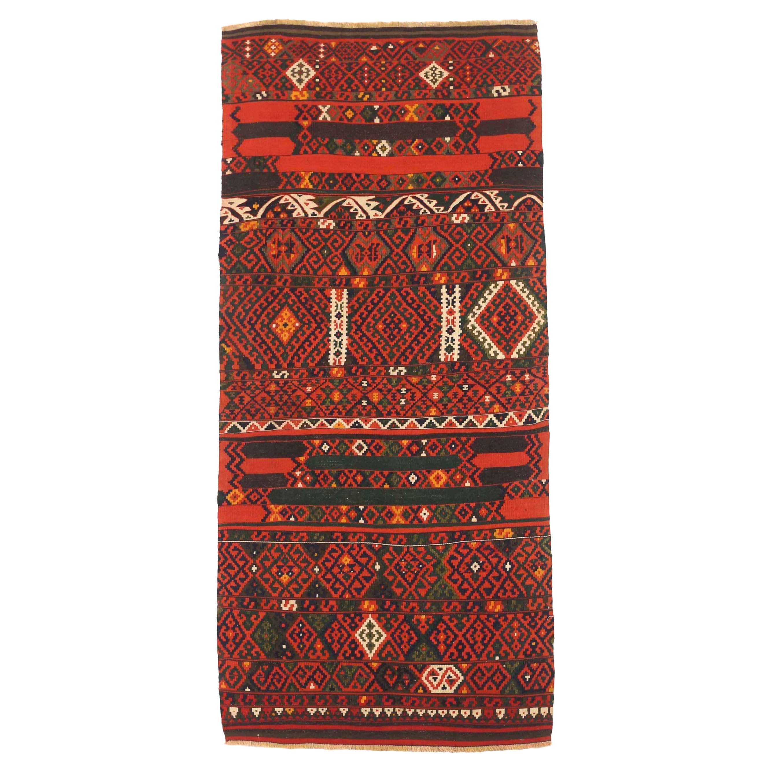 Alfombra Persa Kilim Pequeña - Lana Verde Marfil Rojo 73871
