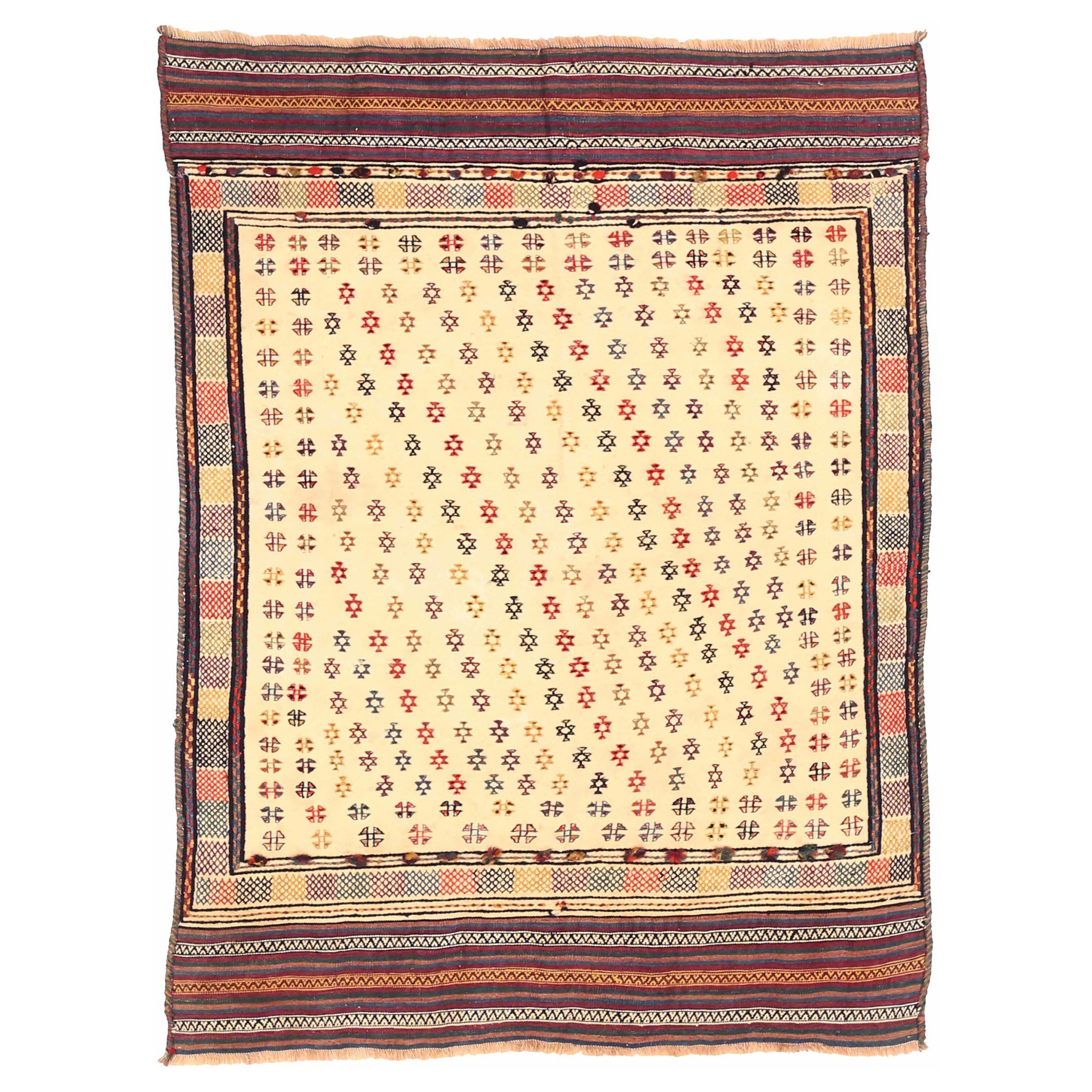 Persian Kilim Small Rug - Wool Ivory Red Yellow 73869 For Sale