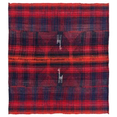 Tapis persans Kilim carrés vers 1910 - Design en laine bleu orange rouge - 91355