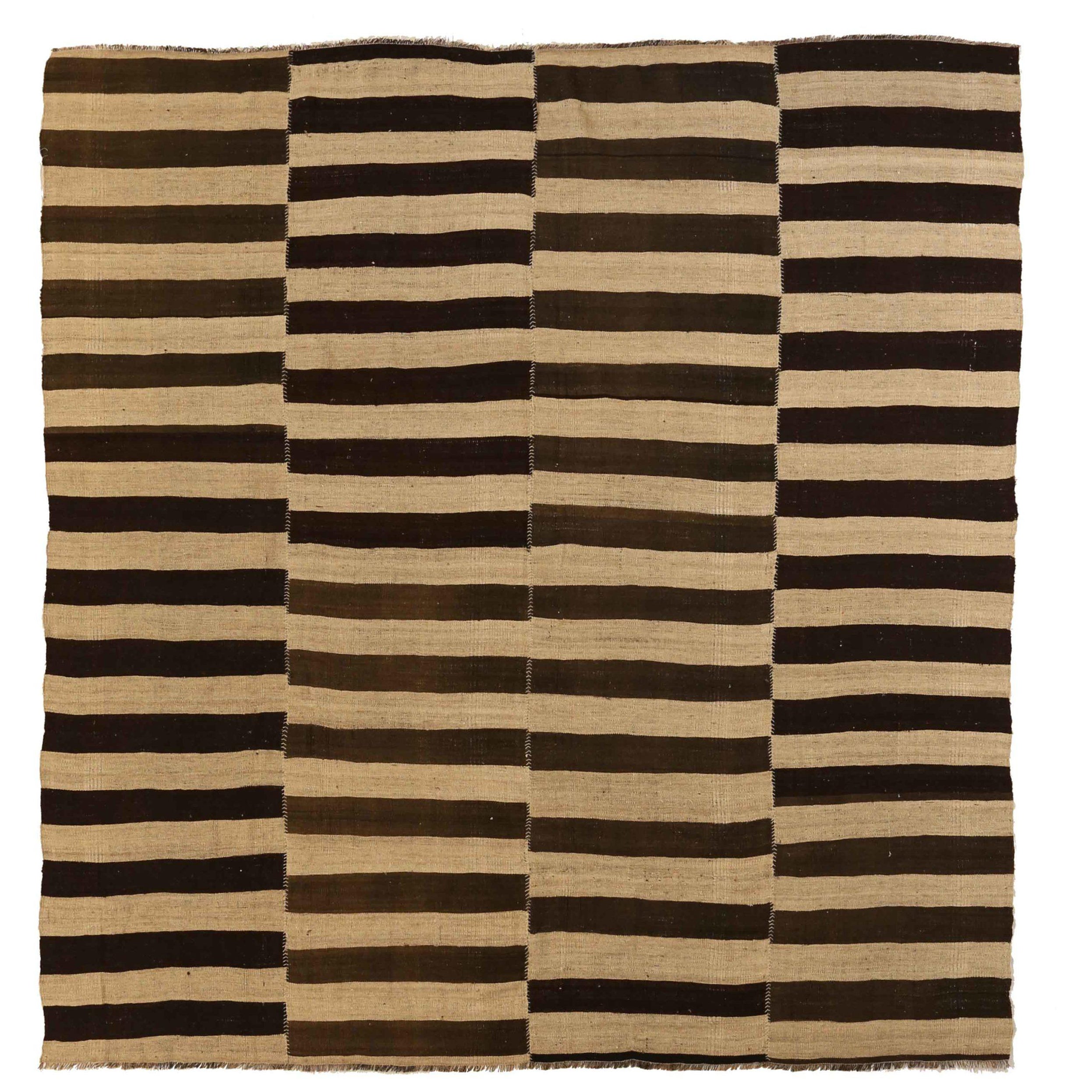 Tappeti persiani Kilim quadrati - Disegno in lana marrone avorio - 76050 in vendita