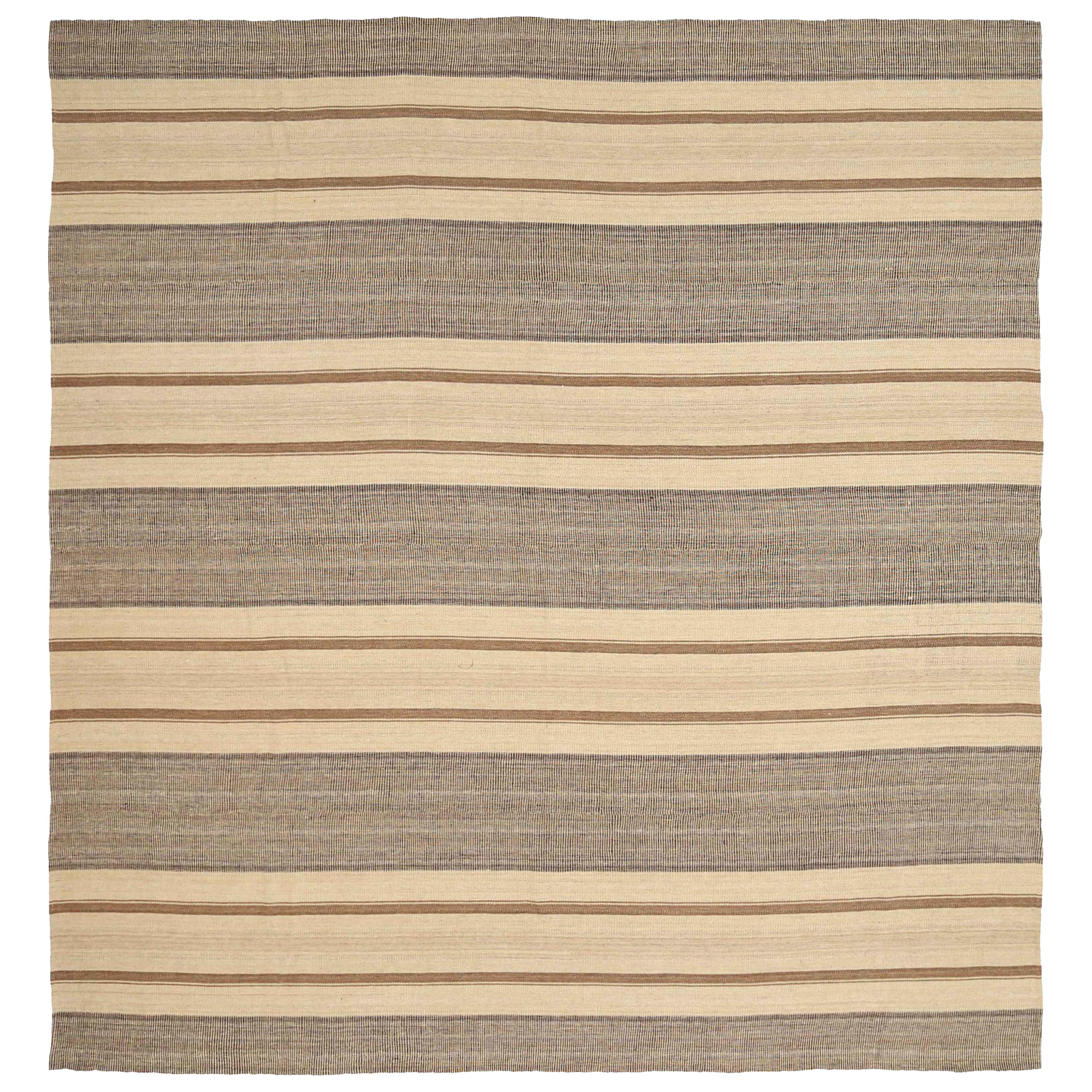 Persische Kilim Quadratische Teppiche - Wolle Braun Elfenbein Design - 88389