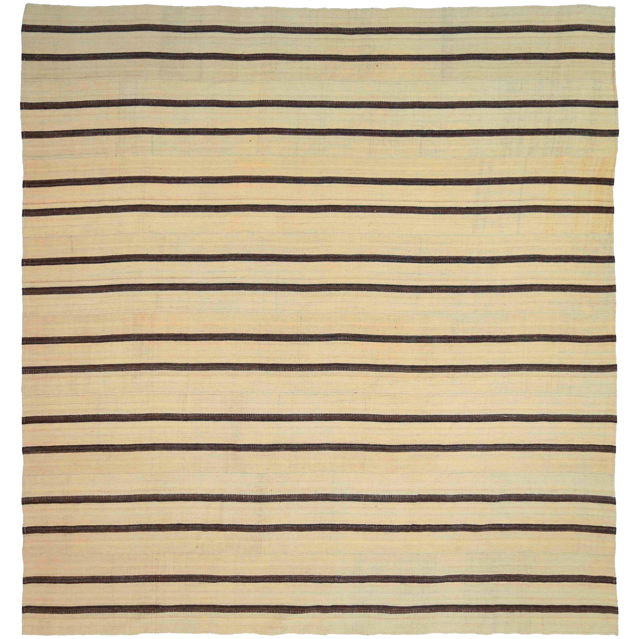 Tappeti persiani Kilim quadrati - Disegno in lana marrone avorio - 88395