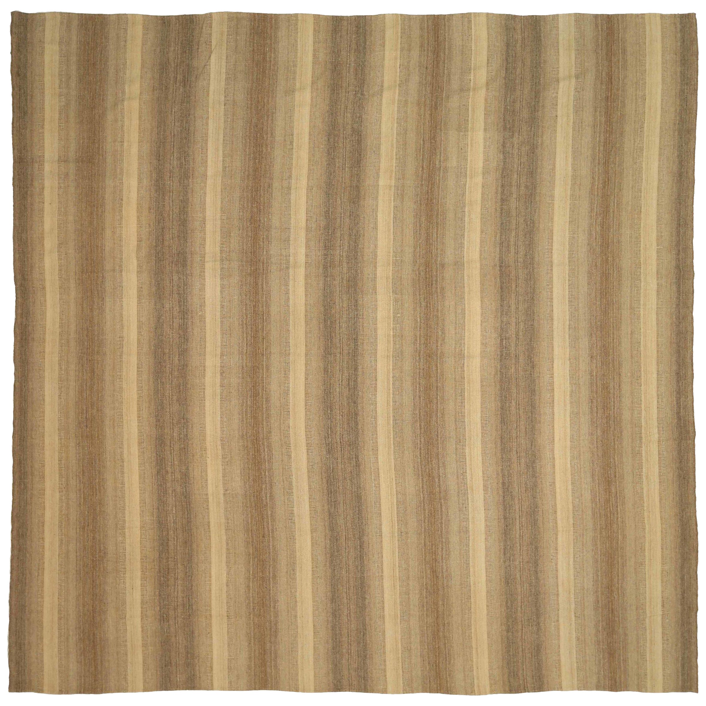 Persische Kilim Quadratische Teppiche - Wolle Braun Elfenbein Design - 88397 im Angebot