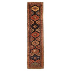 Persian Kolyai Runner Rug - Wool Ivory Navy Blue Red 71482