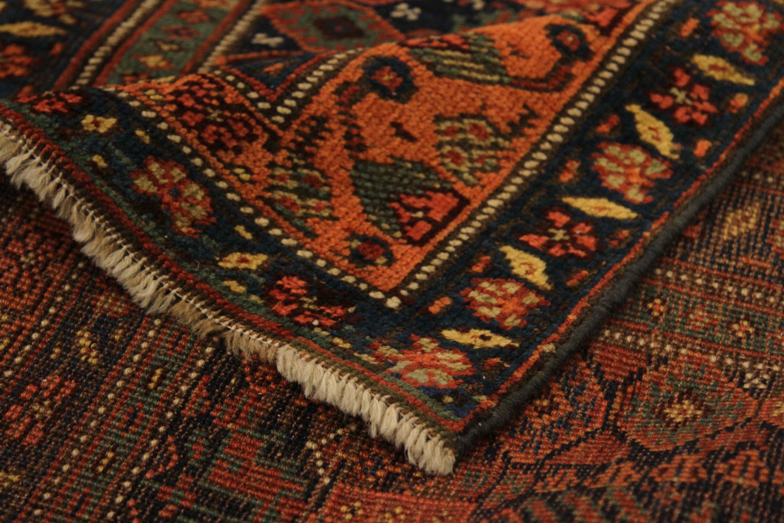 Persische Kolyai Läufer Teppich - Wolle Marineblau Orange Rot Gelb 71711 (Asiatisch) im Angebot