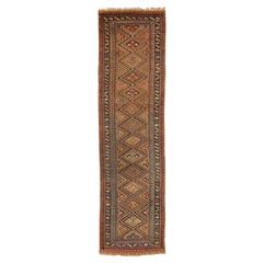 Persische Kolyai Läufer Teppich CIRCA 1910 - Wolle Blau Braun Rot Taupe Design - 75142