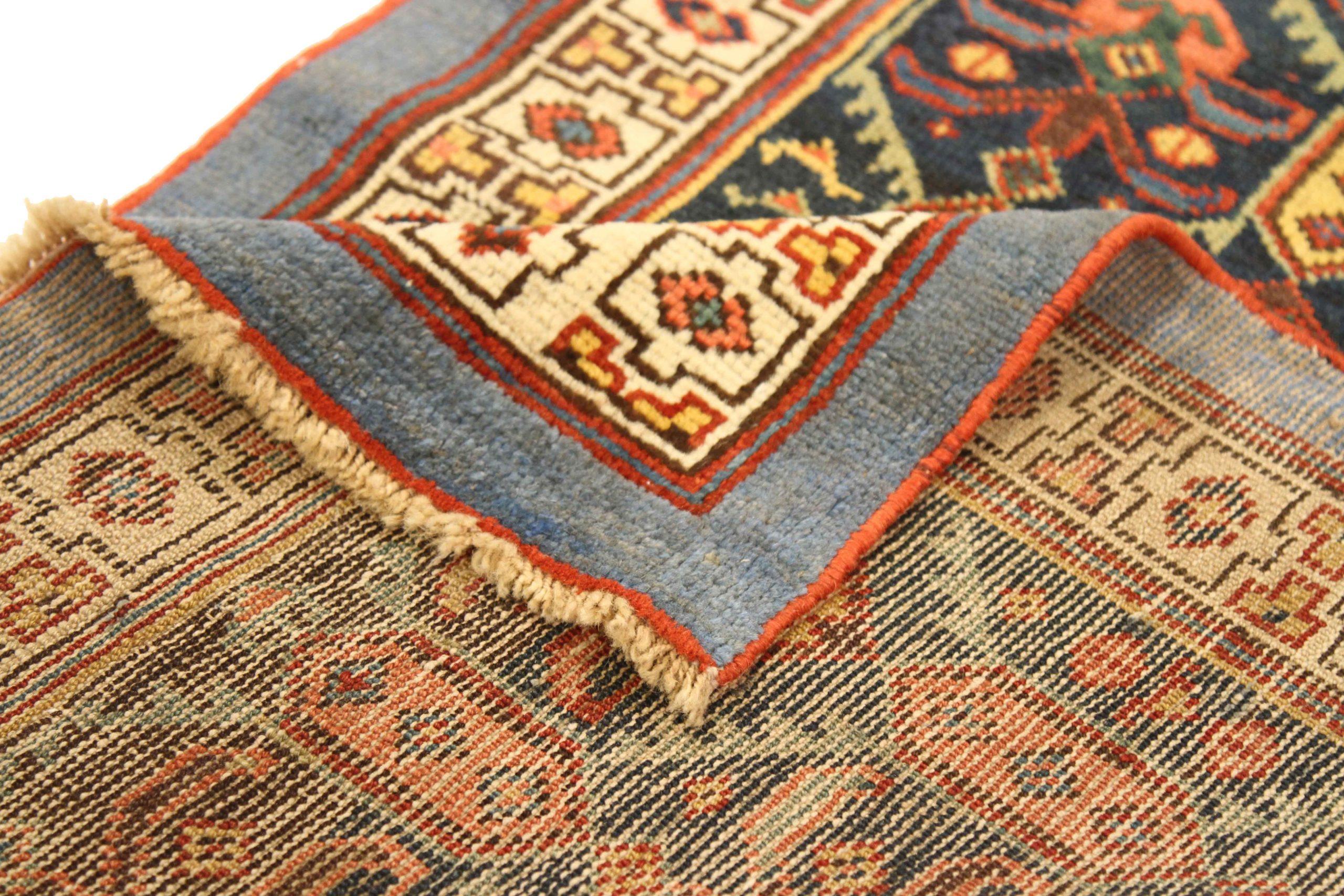 Persischer Kolyai Läufer Teppich CIRCA 1910 - Wolle Blau Elfenbein Blau Rosa Gelb 73145 (Asiatisch) im Angebot