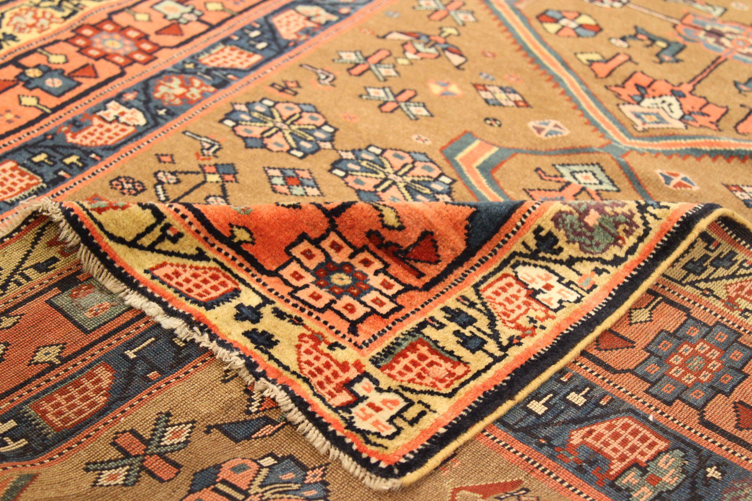 Persische Kolyai Läufer Teppich Circa 1910 - Wolle Blau Rosa Gelb 71698 (Asiatisch) im Angebot