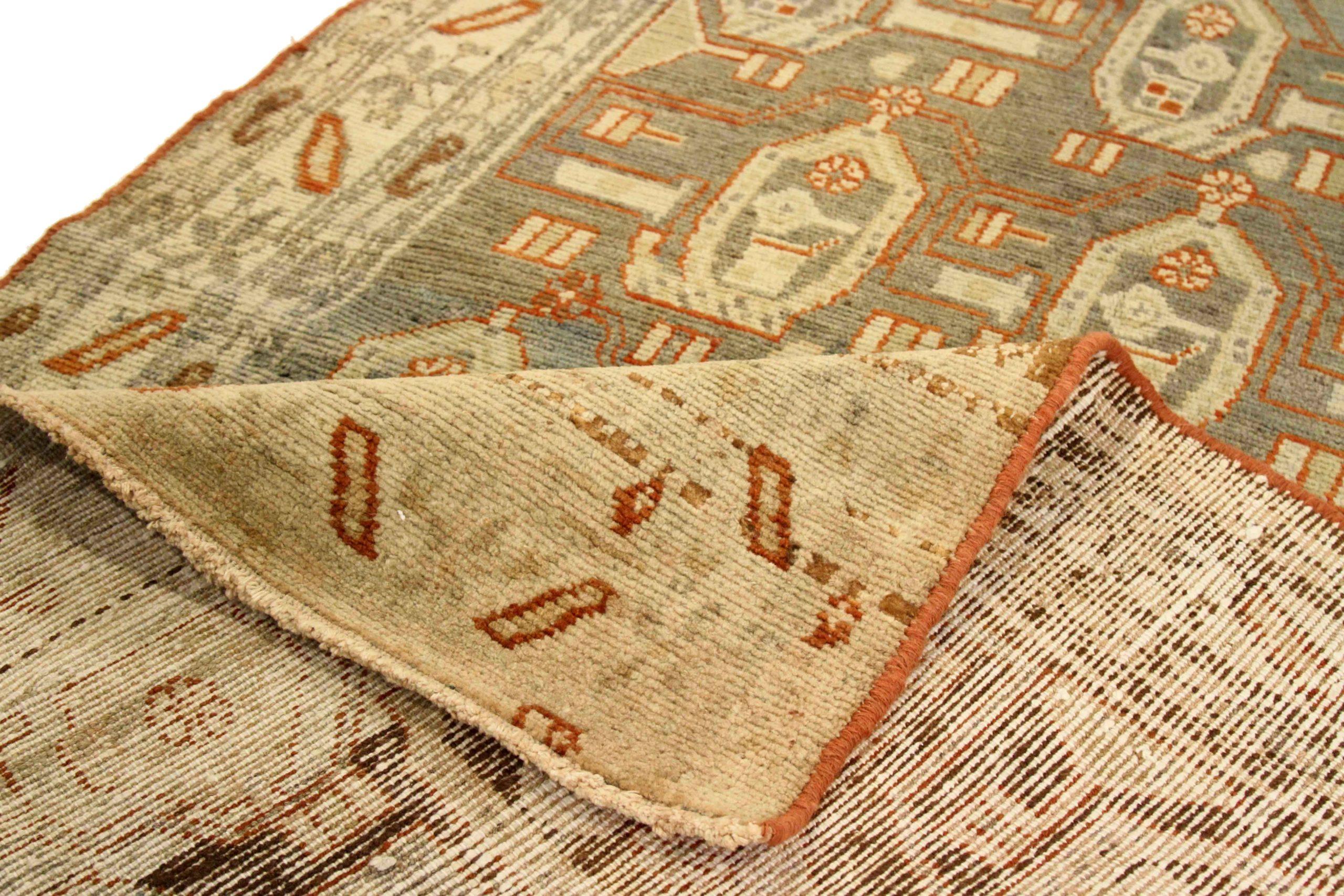Iraqi Persian Kolyai Runner Rug - Wool Brown Ivory Red Design - 75814 For Sale