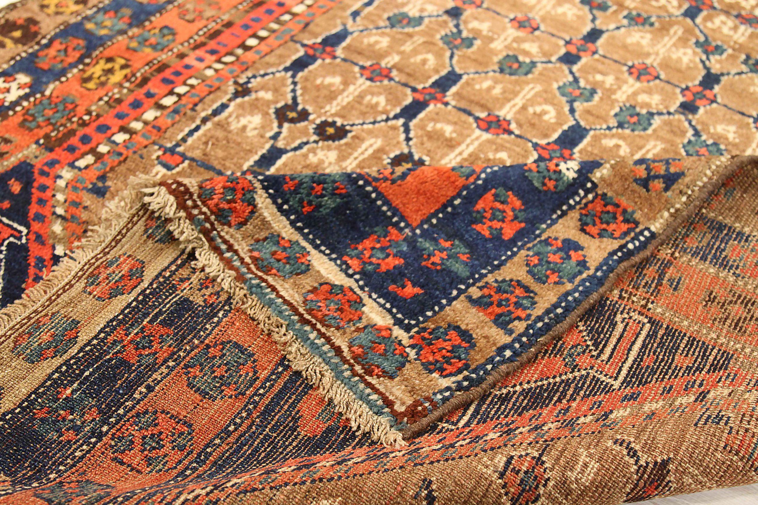 Persischer Kolyai Kleiner Teppich CIRCA 1910 - Wolle Braun Marineblau Rot 71202 im Zustand „Hervorragend“ im Angebot in Dallas, TX