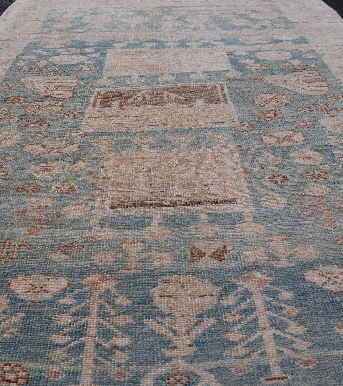 Persian Kurdish Antique Rug with Tribal Design in Light Blue, Teal, and Cream For Sale 1