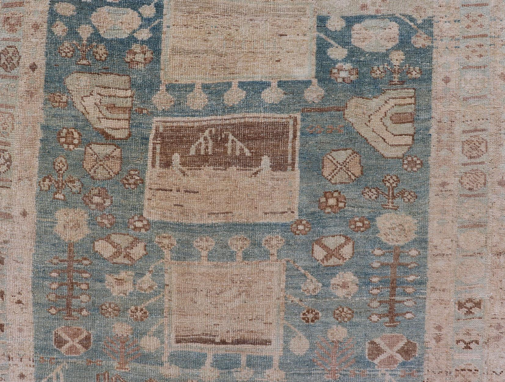 Persian Kurdish Antique Rug with Tribal Design in Light Blue, Teal, and Cream For Sale 2