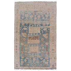 Persian Kurdish Antique Rug with Tribal Design in Light Blue, Teal, and Cream