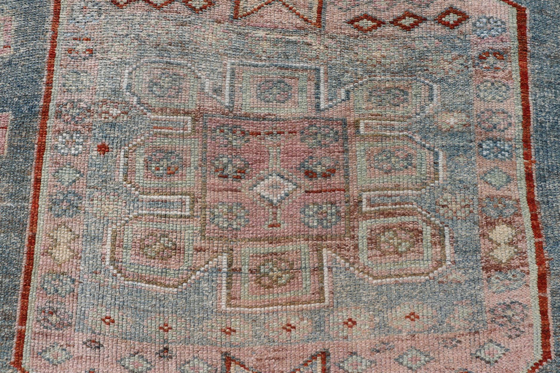 Persian Kurdish Antique Rug with Tribal Design in Light Blue, Teal, Taupe & Red For Sale 6