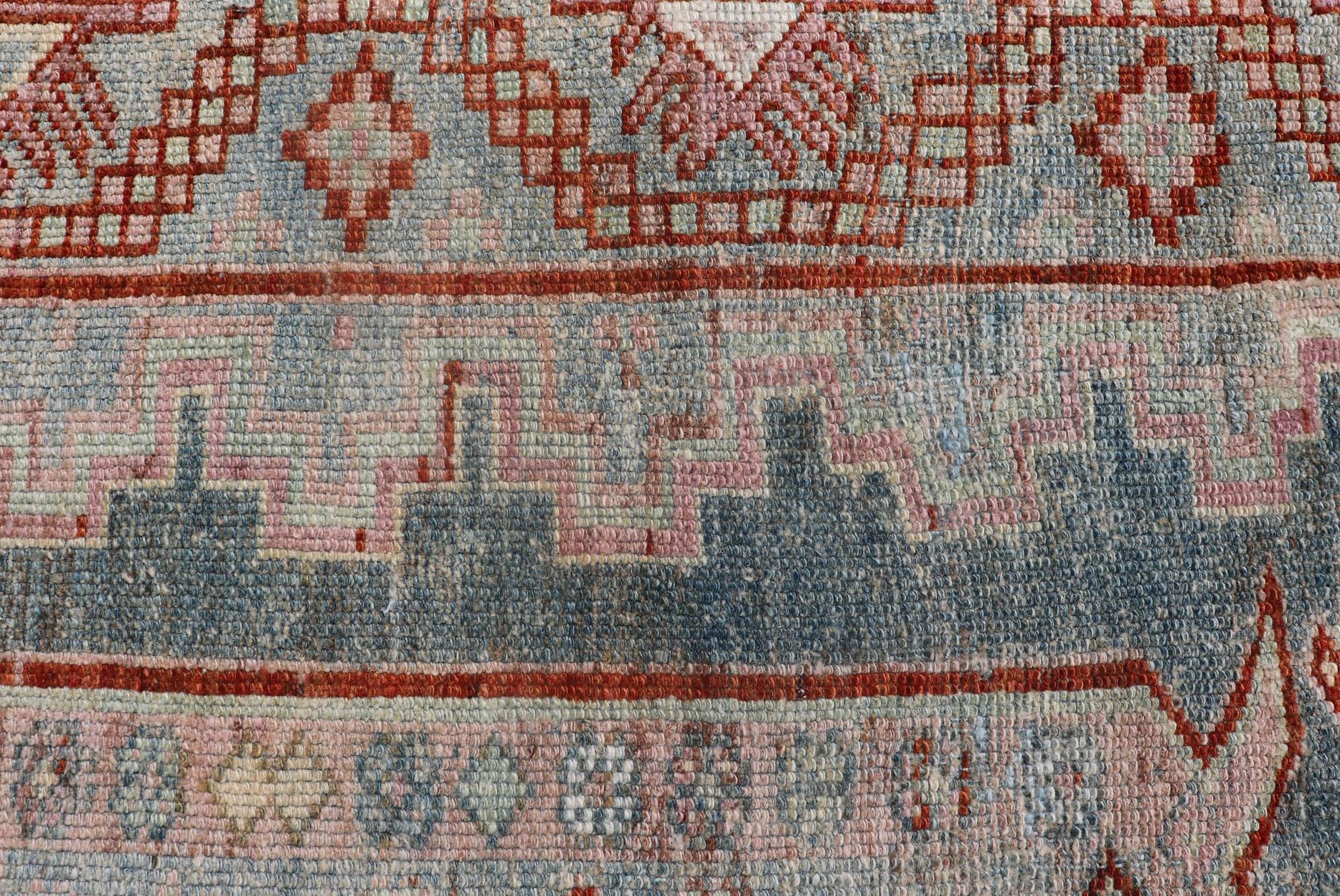 Persian Kurdish Antique Rug with Tribal Design in Light Blue, Teal, Taupe & Red In Good Condition For Sale In Atlanta, GA