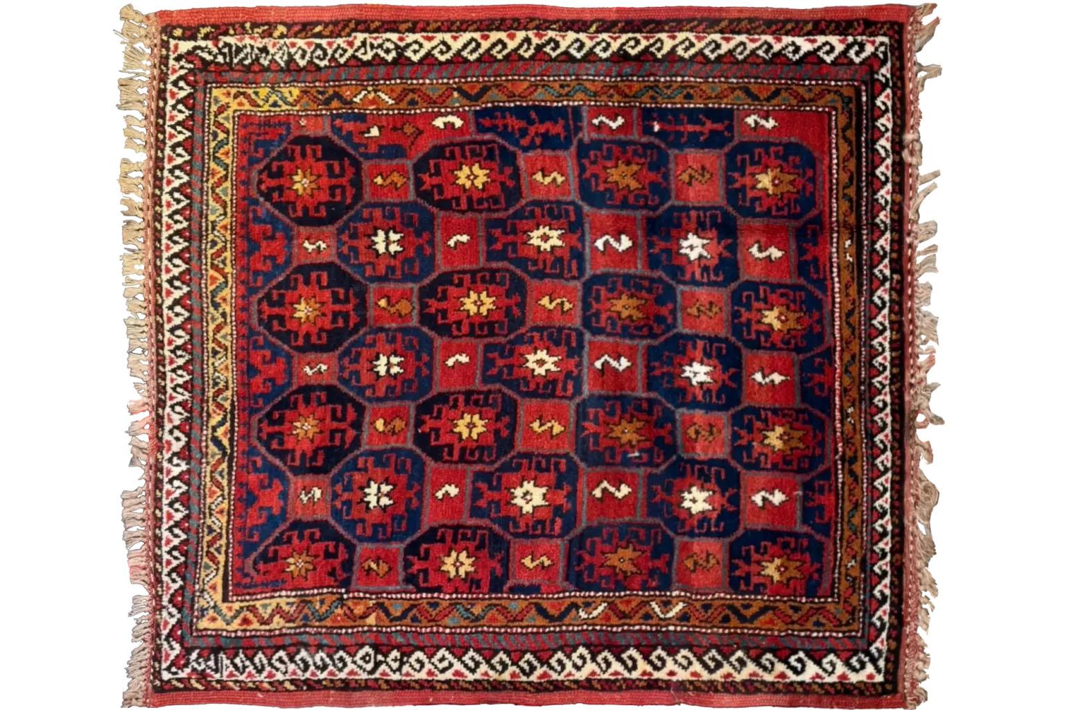 Tribal Persian Kurdish Area Rugs - Navy & Red Design For Sale