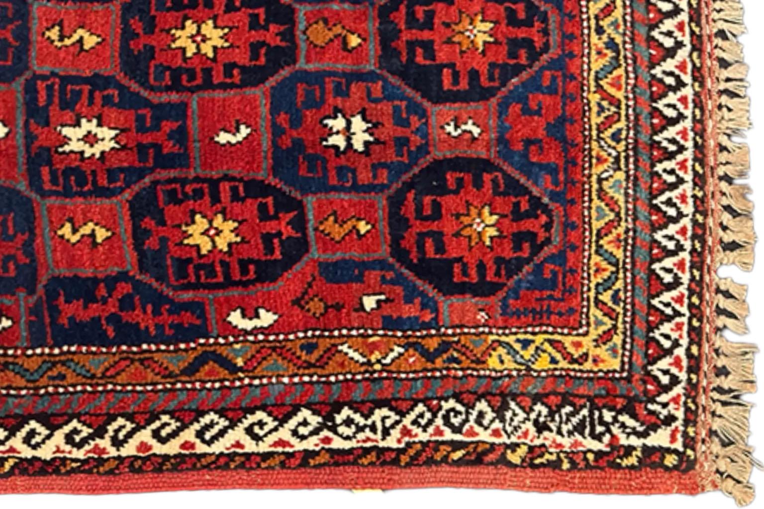 20th Century Persian Kurdish Area Rugs - Navy & Red Design For Sale