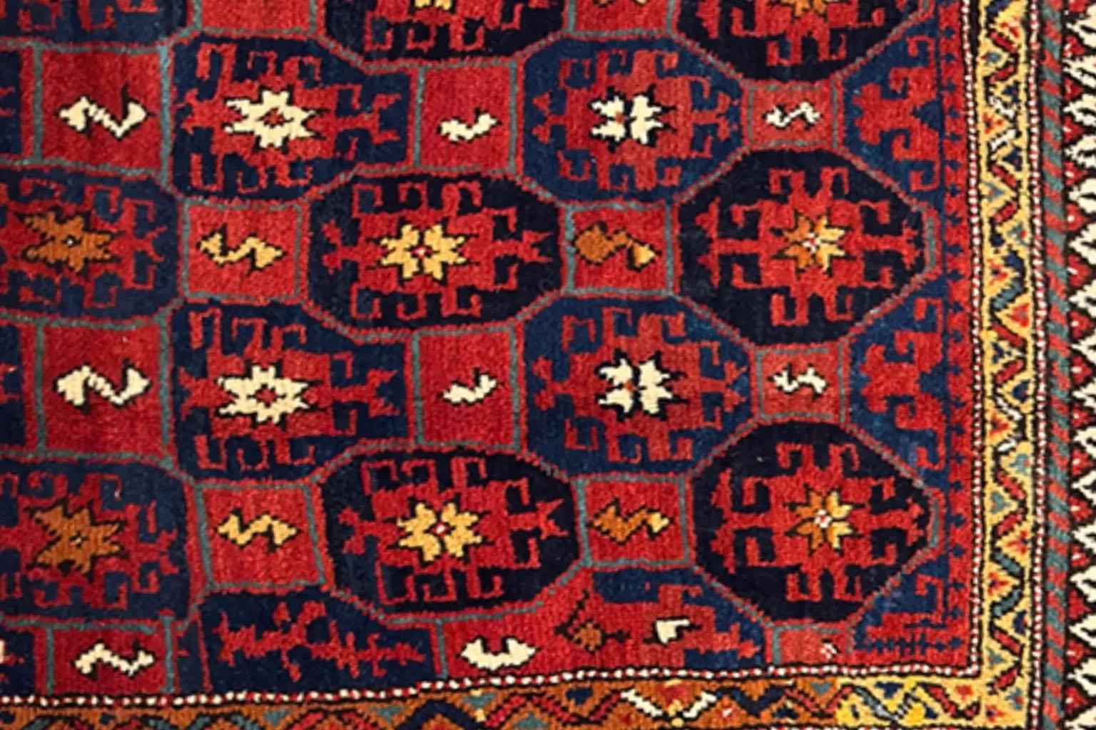 Wool Persian Kurdish Area Rugs - Navy & Red Design For Sale