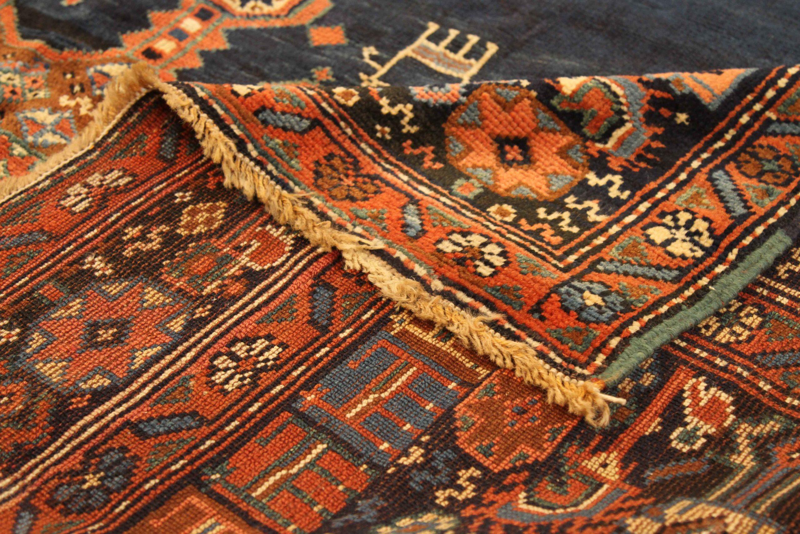 Tappeti persiani curdi - Lana Avorio Blu Navy Rosso - 75220 In condizioni ottime in vendita a Dallas, TX