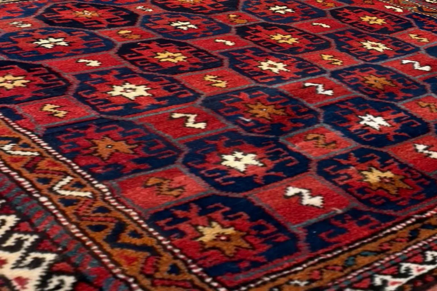 Persian Kurdish Area Rugs - Navy & Red Design For Sale 1
