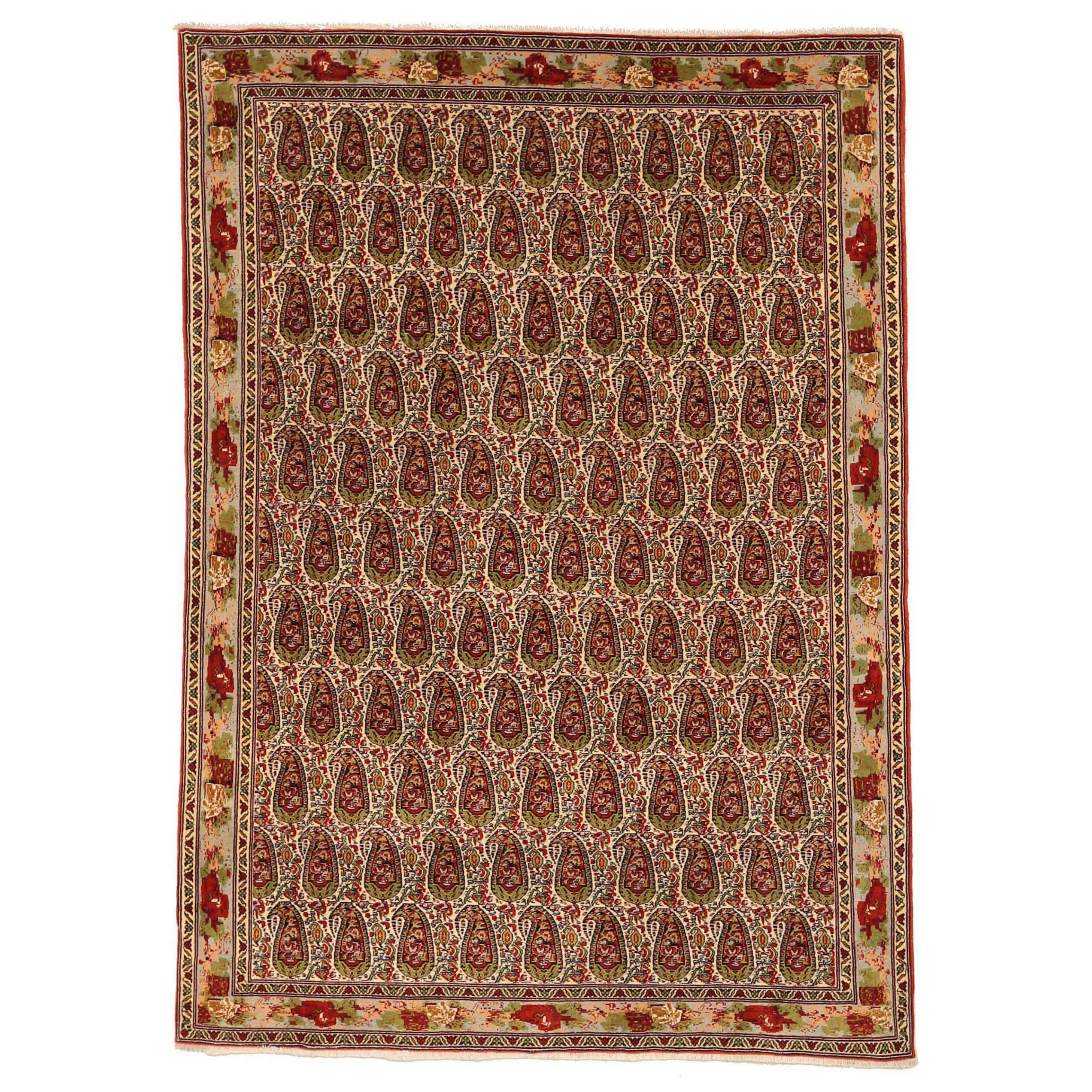Persische Kurdische Teppiche - Wolle Grün Elfenbein Rot Design - 76029 im Angebot
