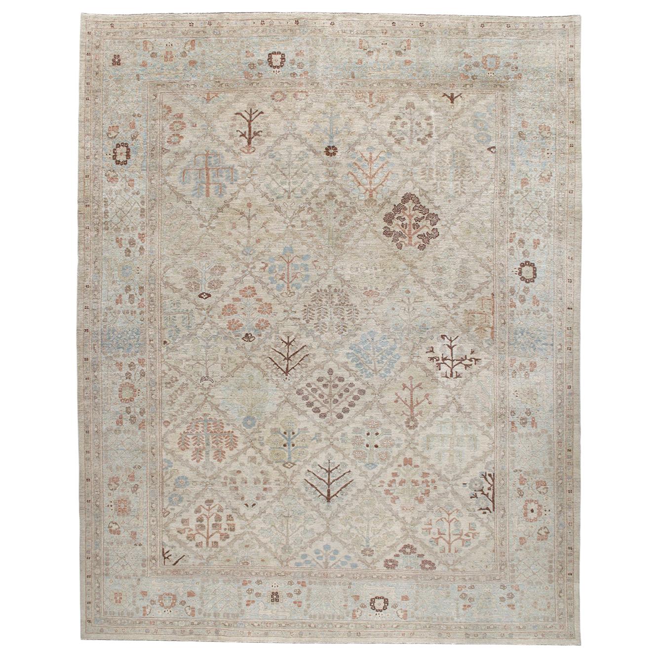 Persian Kurdish Decorative Hand Knotted Rug in Ivory and Beige Color