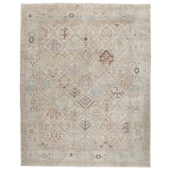 Tappeto decorativo persiano curdo annodato a mano di colore avorio e beige