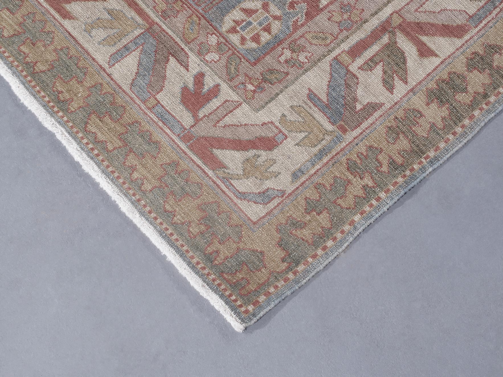 Persian Kurdish Hand Knotted Rug in Pale Blue, Camel and Ivory Colors In Good Condition For Sale In New York, NY