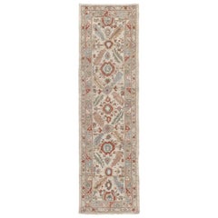 Persian Kurdish Hand Knotted Runner Rug in Camel, Pale Blue, and Ivory Color