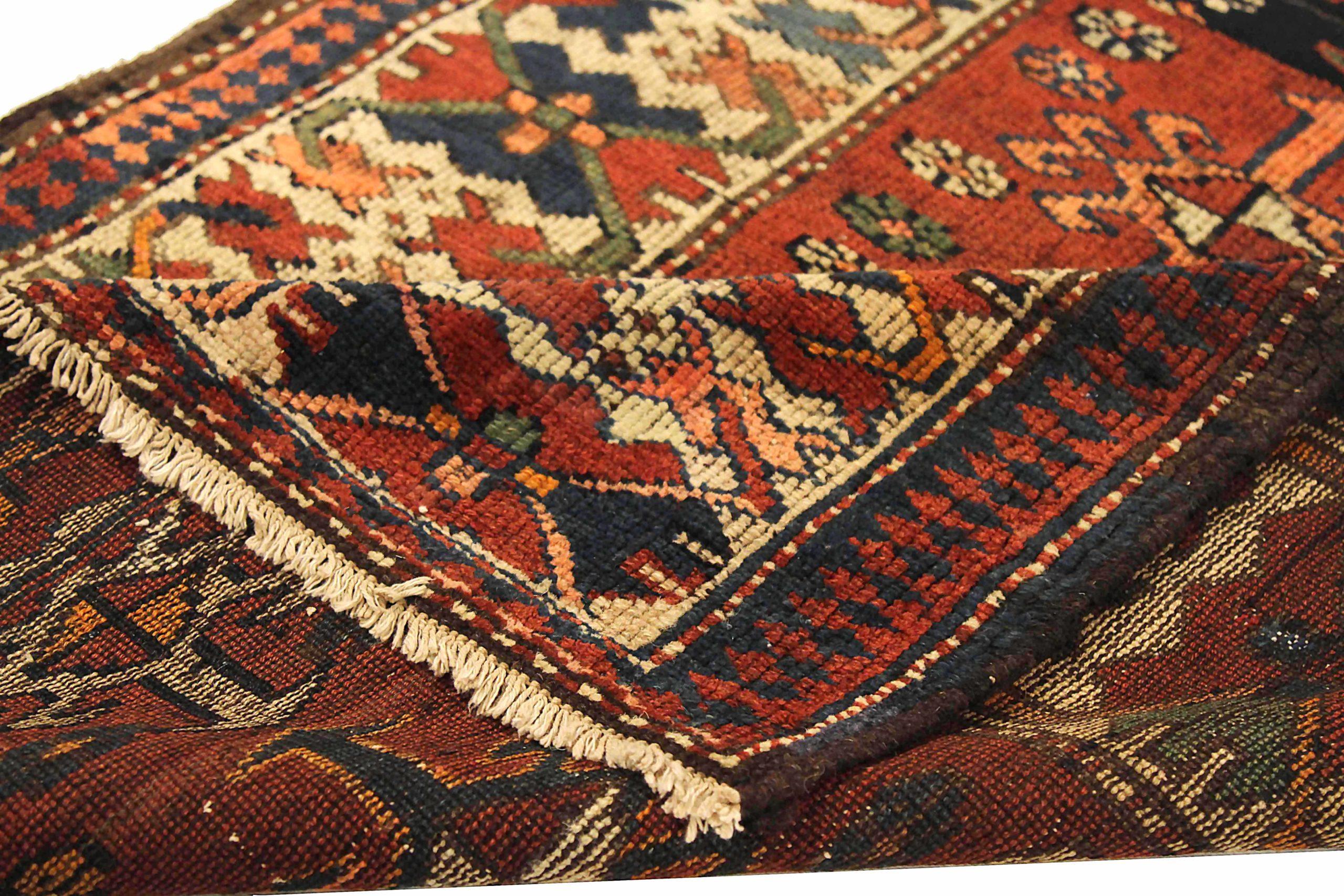 Alfombra Persa Kurda - Lana Marfil Azul Marino Rojo 73165 en Excelente estado para la venta en Dallas, TX