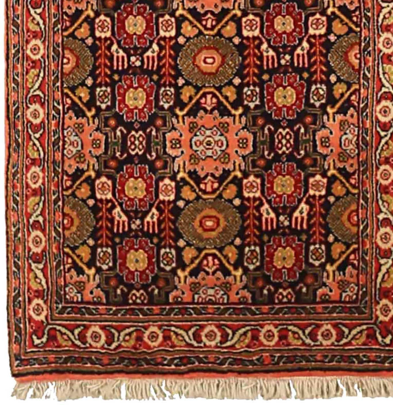 Persischer Kurdischer Läufer aus Wolle in Marineblau, Rosa und Rot 73067 (Asiatisch) im Angebot