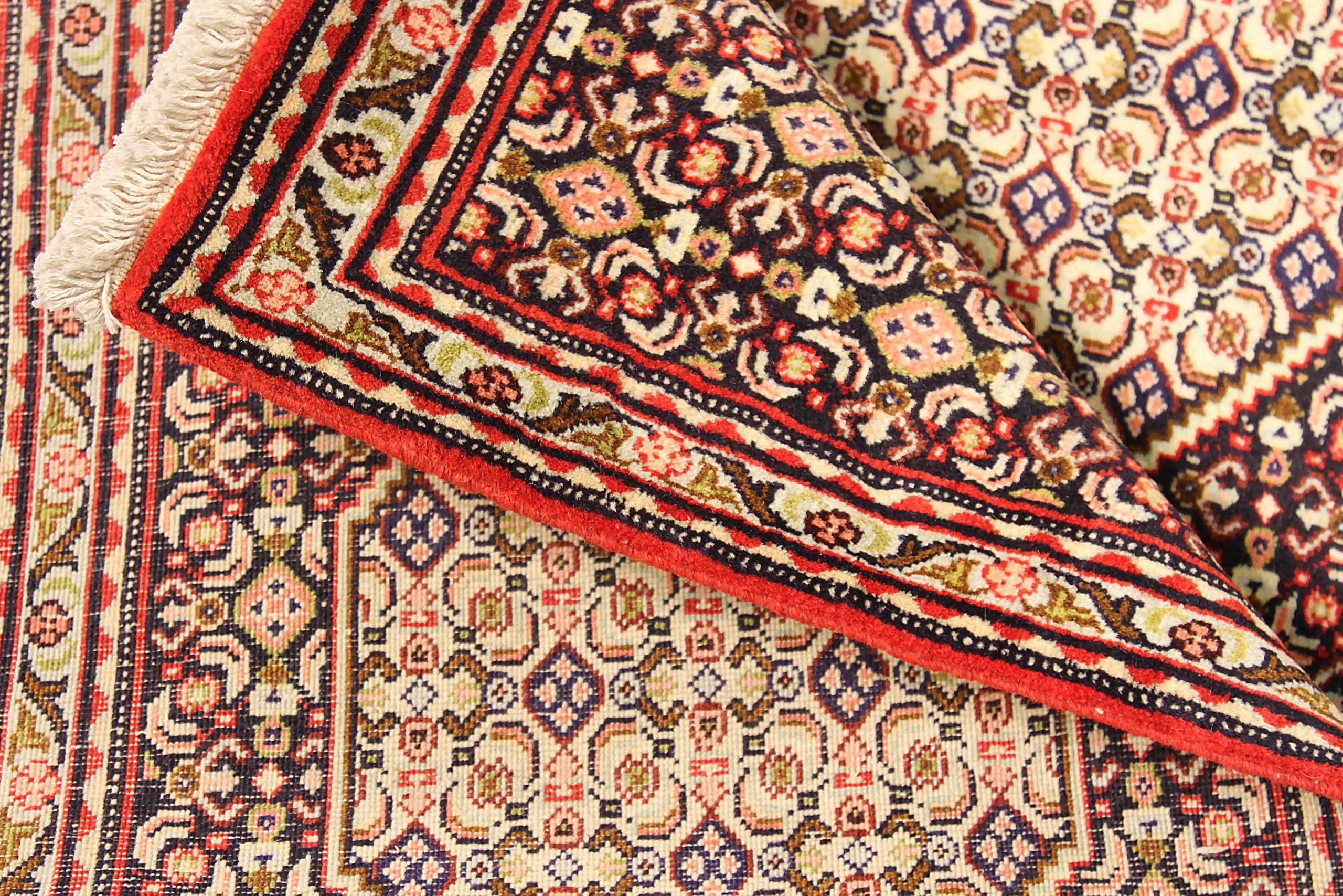 Persian Kurdish Runner Rug Circa 1910 - Wool Ivory Navy Blue Red 73068 In Excellent Condition In Dallas, TX