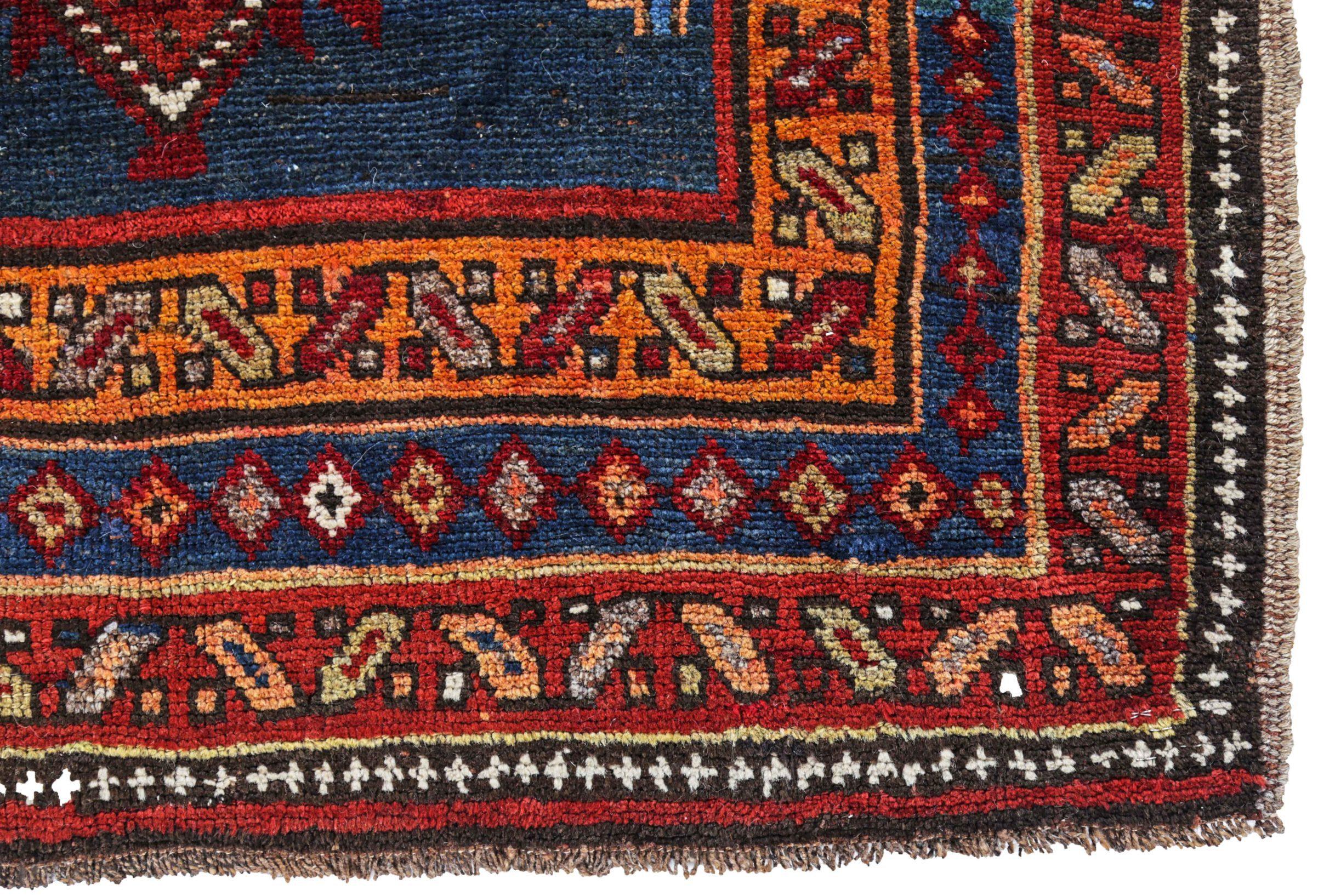 Persischer Kurdischer Läufer Circa 1910 - Wolle Marineblau Orange Rot Design - 91181 (20. Jahrhundert) im Angebot