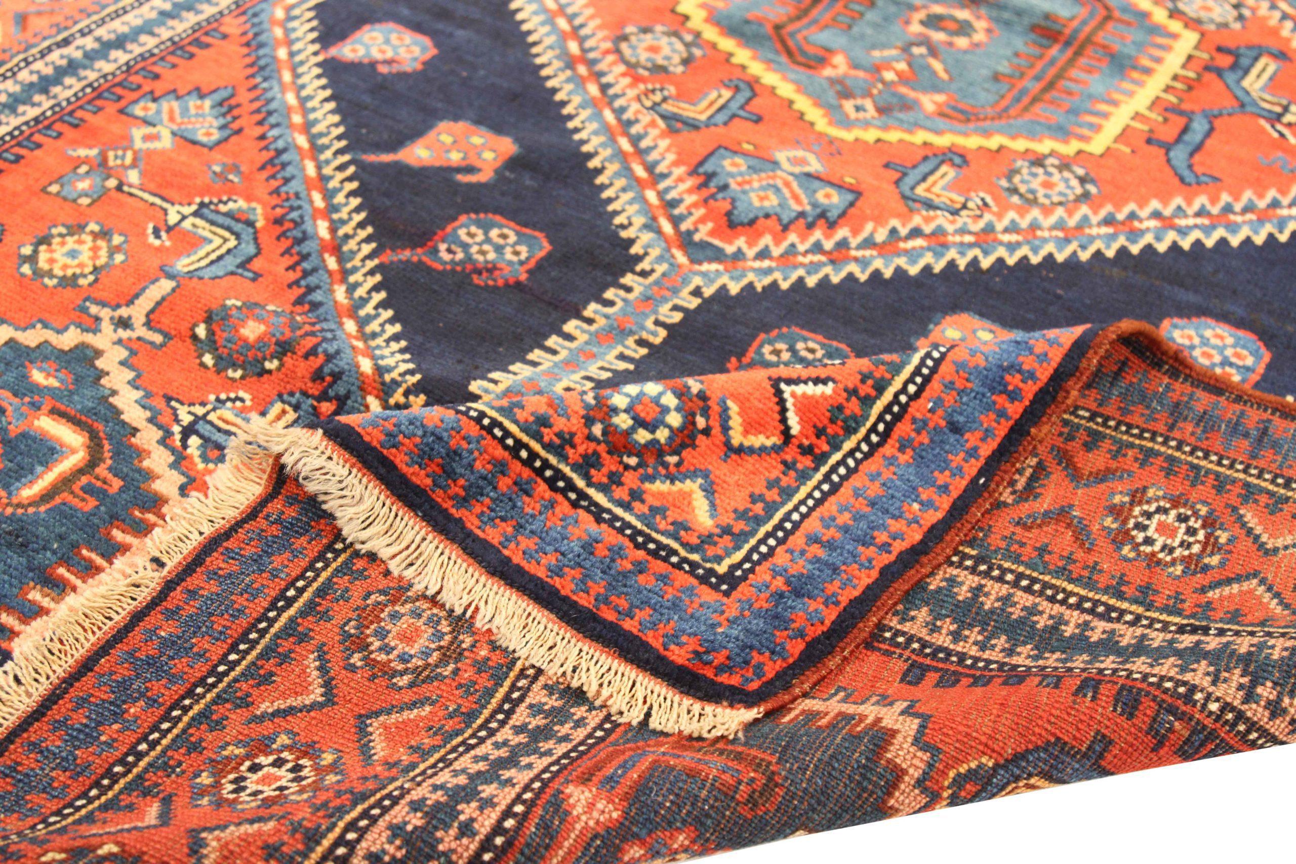 Persisch Kurdisch Kleiner Teppich - Wolle Elfenbein Marineblau Rot Design - 75173 (Asiatisch) im Angebot