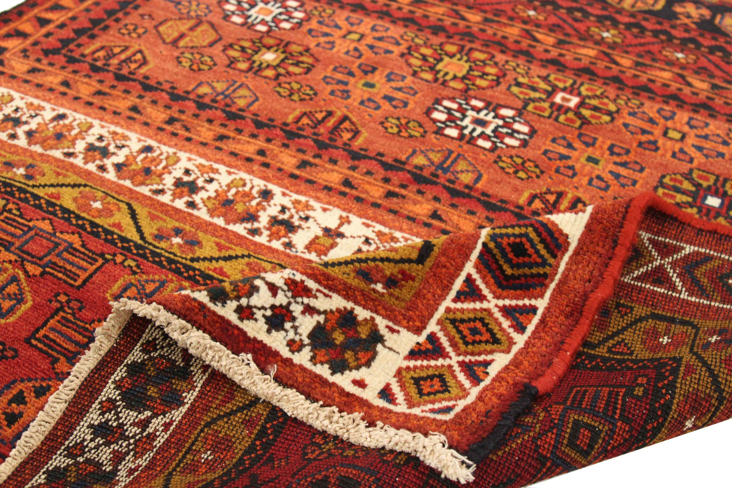 Asiatique Petit tapis persan kurde datant d'environ 1910 - Laine bleu marine, rouge, jaune et jaune - 75095 en vente