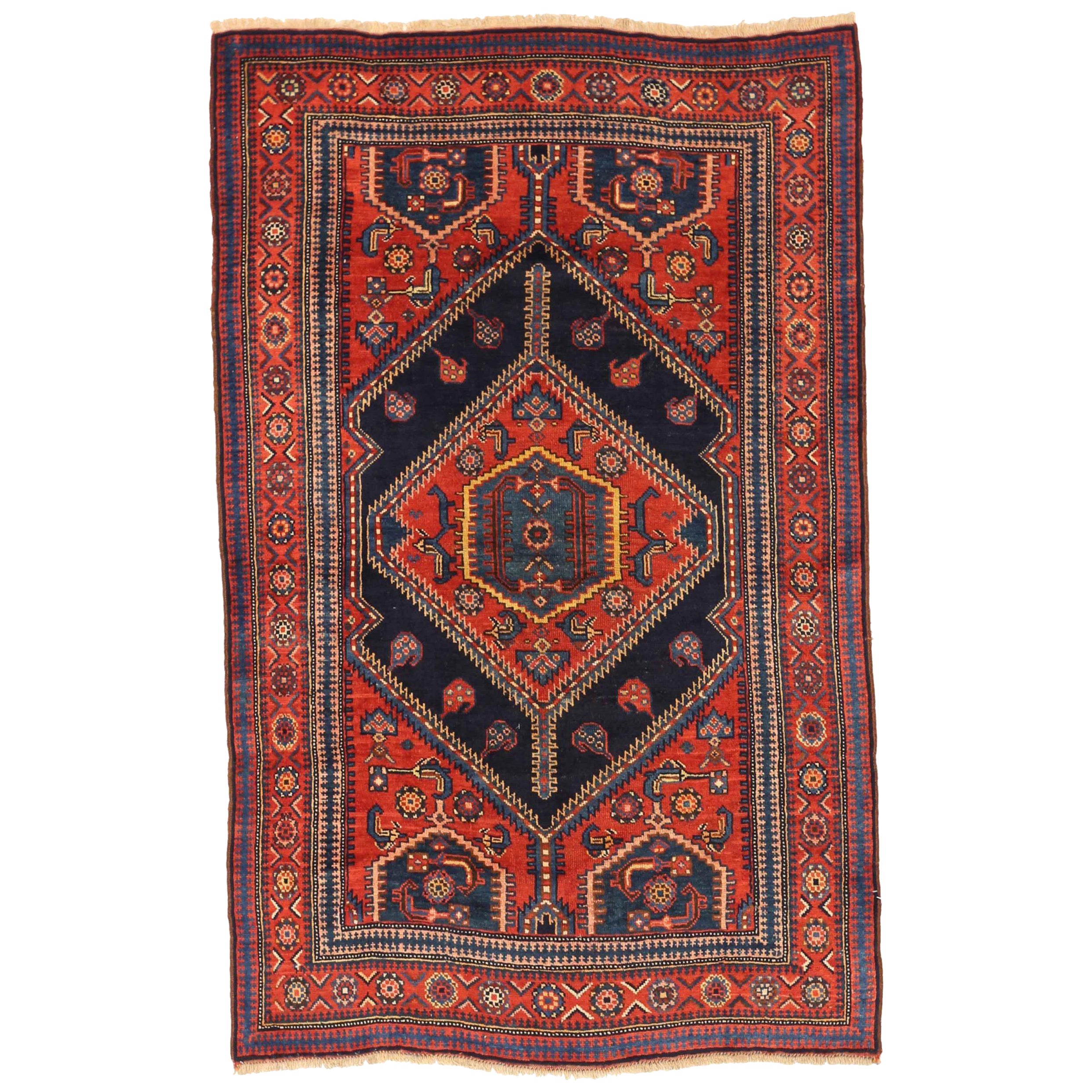 Tappeto persiano curdo - lana avorio blu navy rosso - 75173