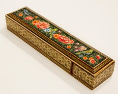 Persian Lacquer Pen Box Hand Painted with Floral Design