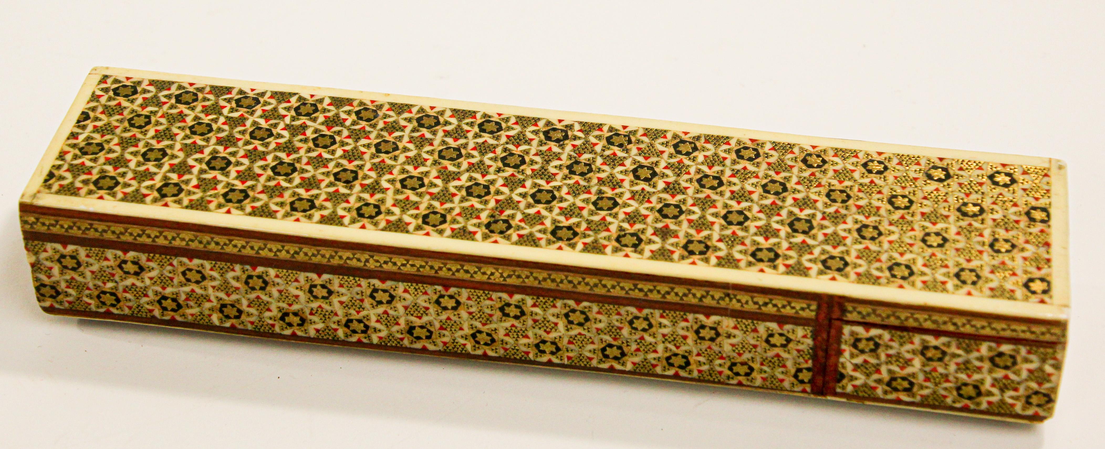 Hand-Painted Persian Lacquer Pen Box Hand Painted with Floral Design For Sale