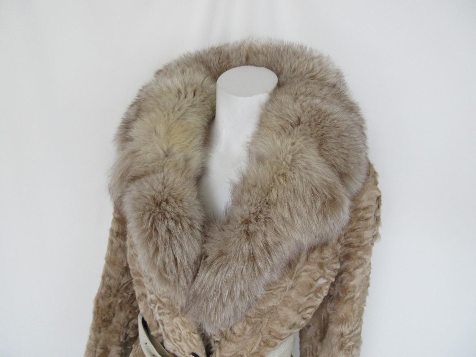 Amazing vintage Persian lamb fur coat with fox fur collar 

We offer more exclusive vintage fur items, view our frontstore

Details:
With 2 pockets, 4 closing hooks, fully lined 
Color; Beige, champagne
Belt is not inclusive in this sale
Labeled: