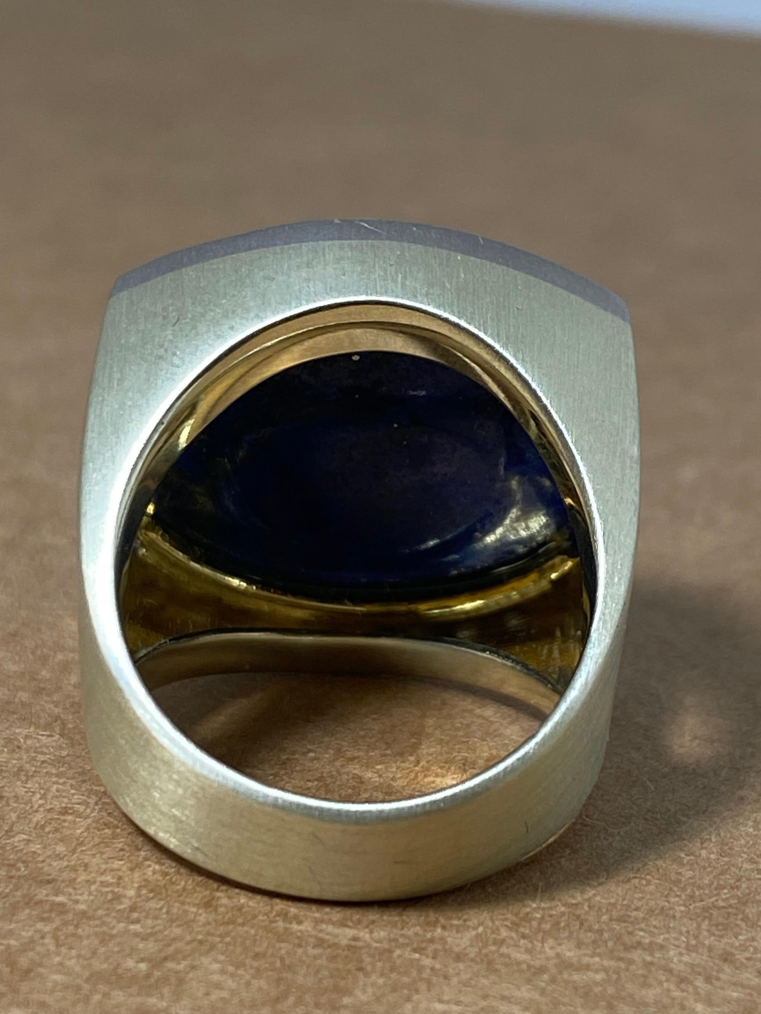 Persian Lapis Lazuli of 30.00 Ct & 1.00ct Diamond 18k Yellow Gold Cocktail Ring 3