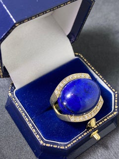 Persian Lapis Lazuli of 30.00 Ct & 1.00ct Diamond 18k Yellow Gold Cocktail Ring