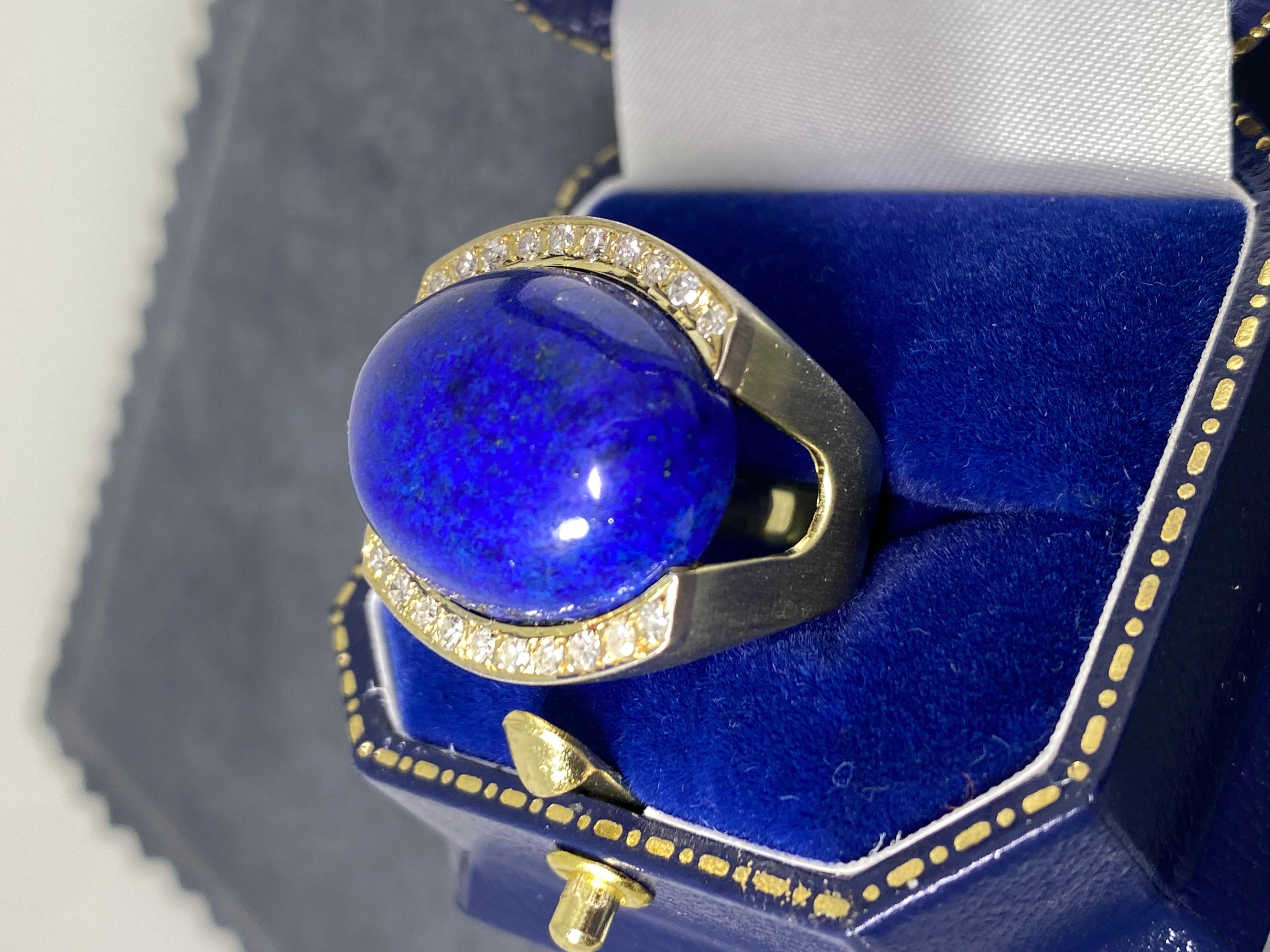 Retro Persian Lapis Lazuli of 30.00 Ct & 1.00ct Diamond 18k Yellow Gold Cocktail Ring