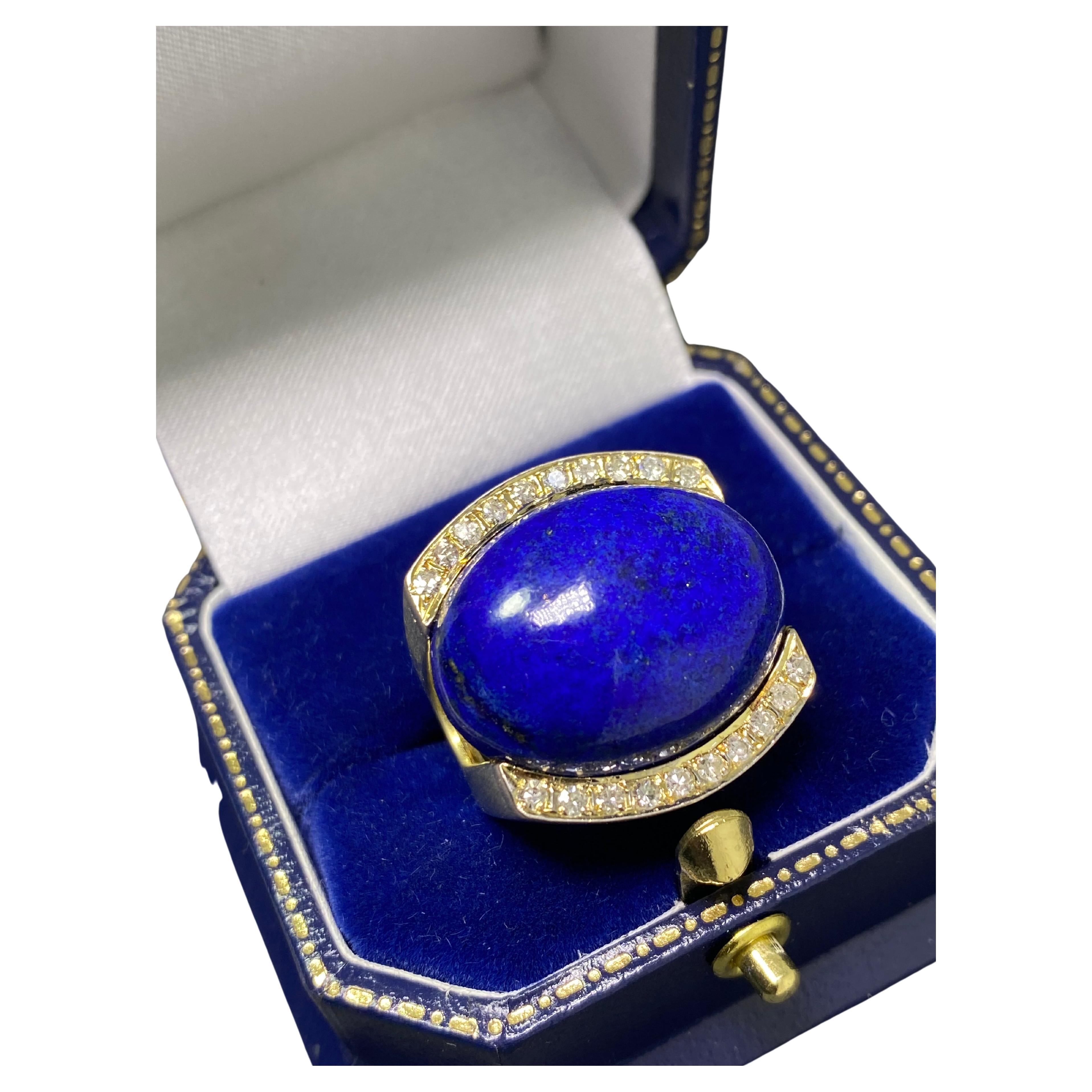 Persian Lapis Lazuli of 30.00 Ct & 1.00ct Diamond 18k Yellow Gold Cocktail Ring