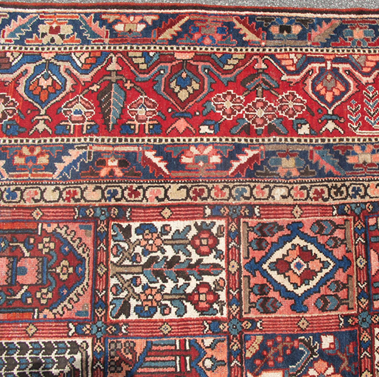 Large Persian Bakhtiari rug with all-over garden design, rug DSP-MR340SK, country of origin / type: Iran / Bakhtiari, circa 1930

This stunning colorful antique Persian Bakhtiari carpet features an incredible tiered display of Sub-geometric