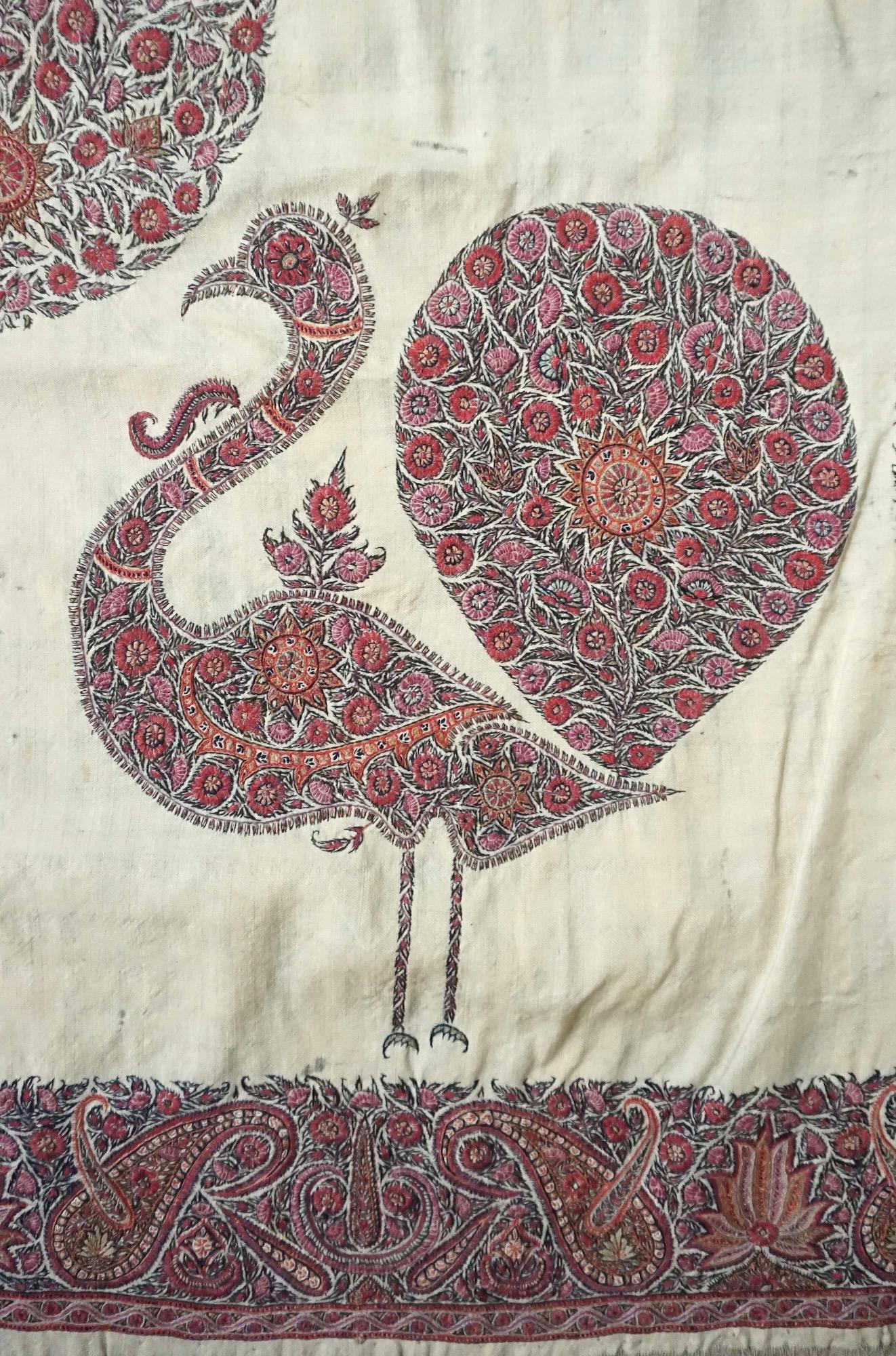 Large Persian Kerman Kashmiri Style Embroidered Linen Pateh or Panel, circa 1840 9