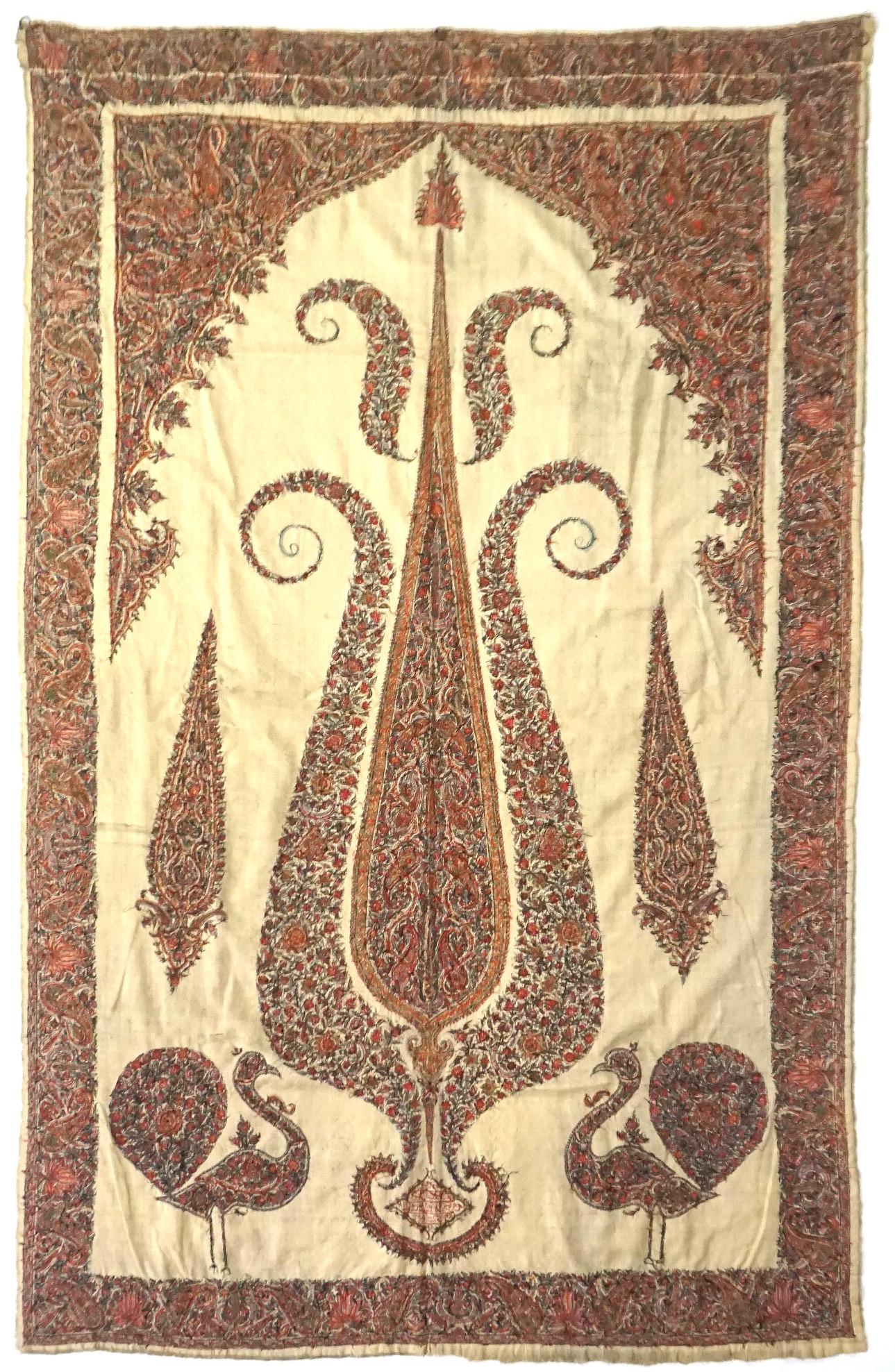 Large Persian Kerman Kashmiri Style Embroidered Linen Pateh or Panel, circa 1840 12