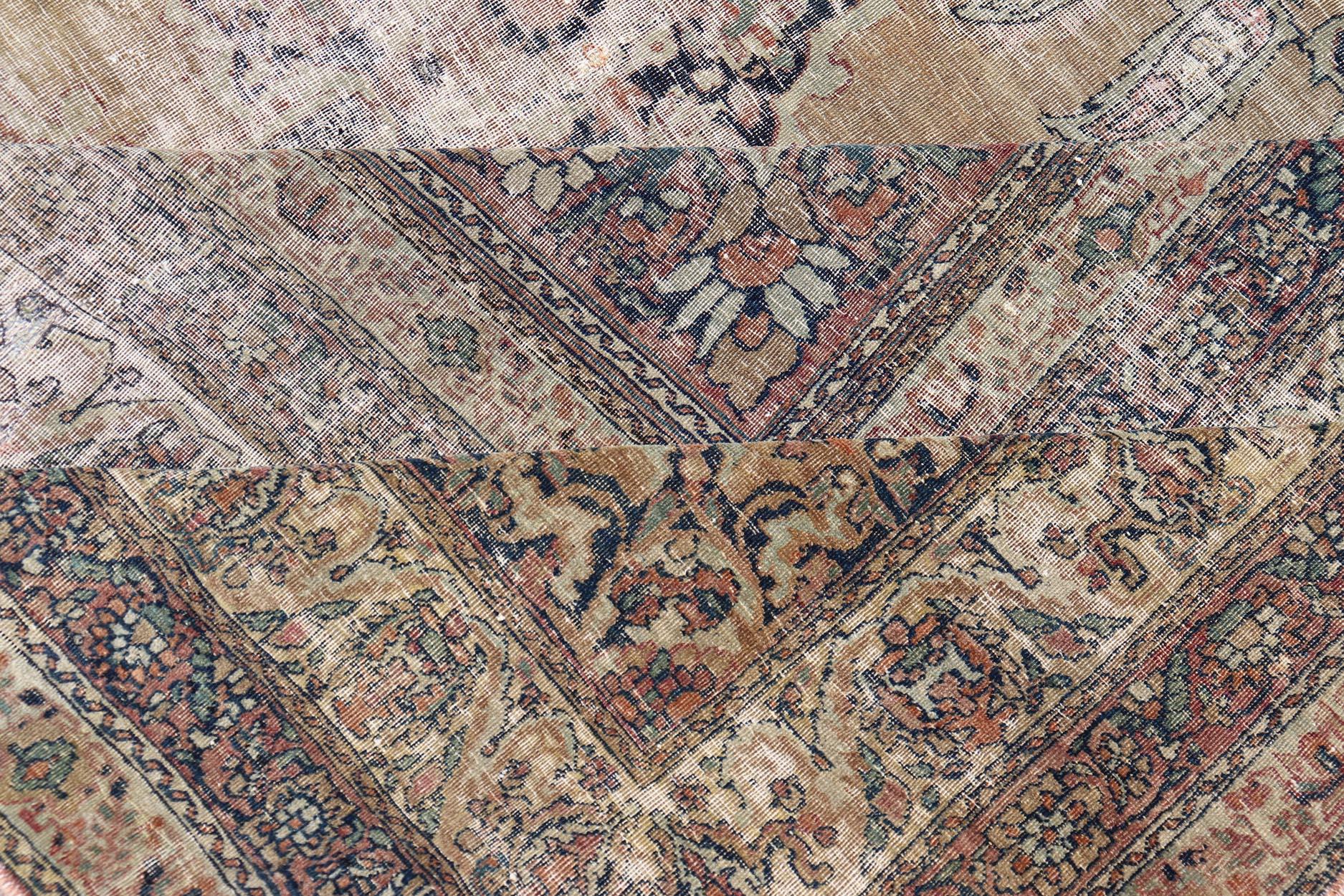 Persian Lavar Kerman Rug with Faded Camel Medallion and Ornamental Border Motifs For Sale 4