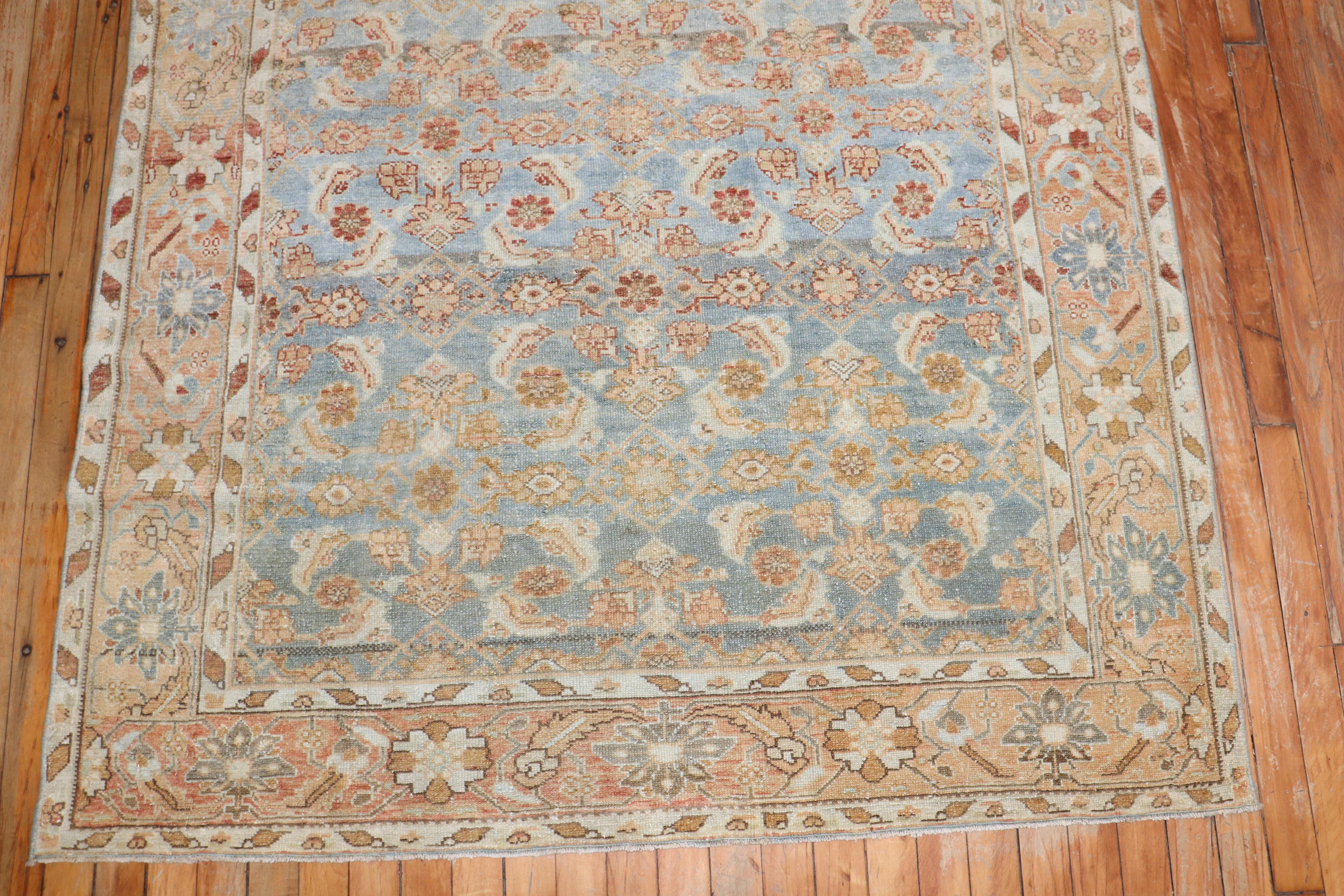 Hand-Knotted  Persian Light Blue Peach Malayer Rug For Sale